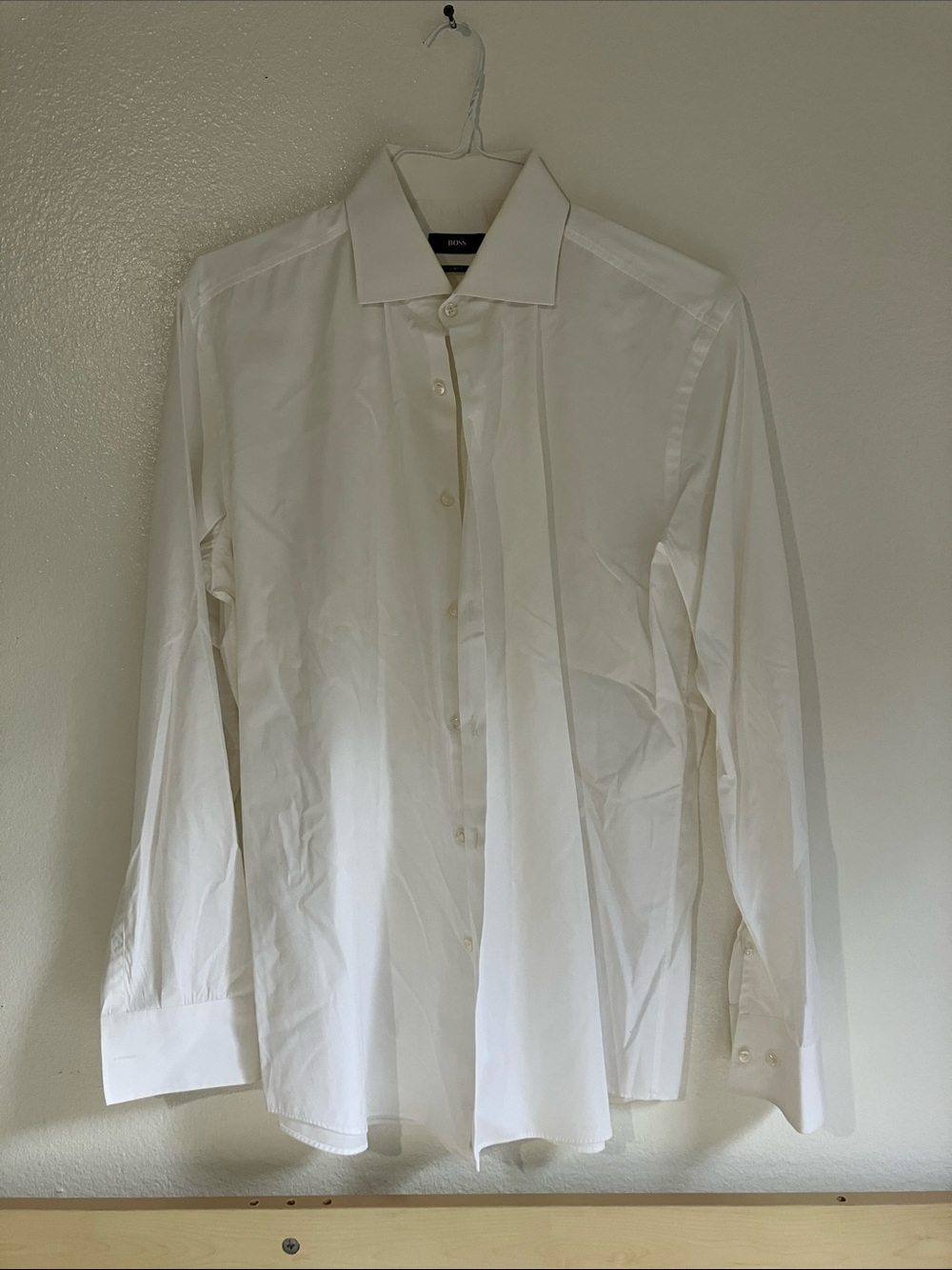 Hugo Boss White Long-Sleeve Dress Shirt with Spread Collar